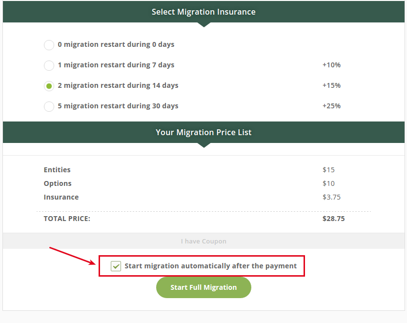 Will my migration start automatically after payment? 