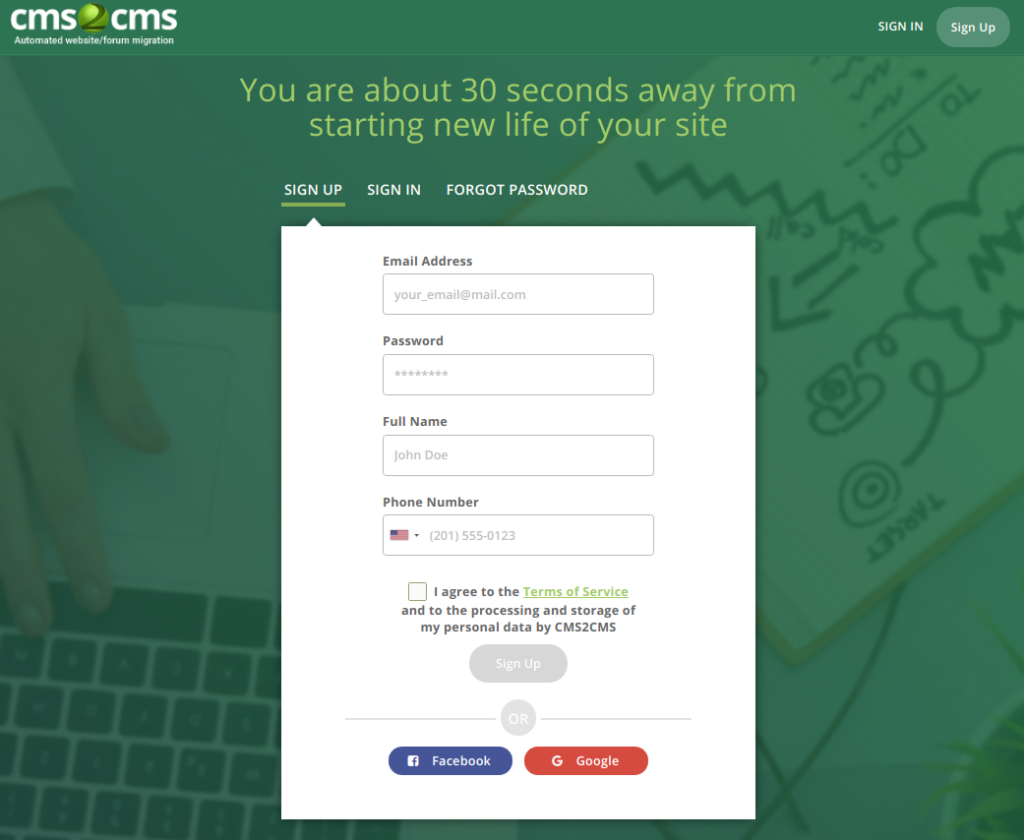 create CMS2CMS account
