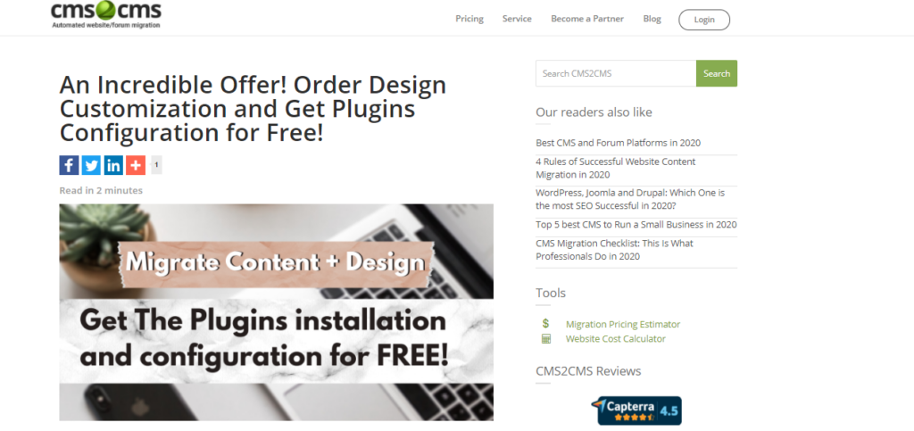 cms2cms migrate content + design offer