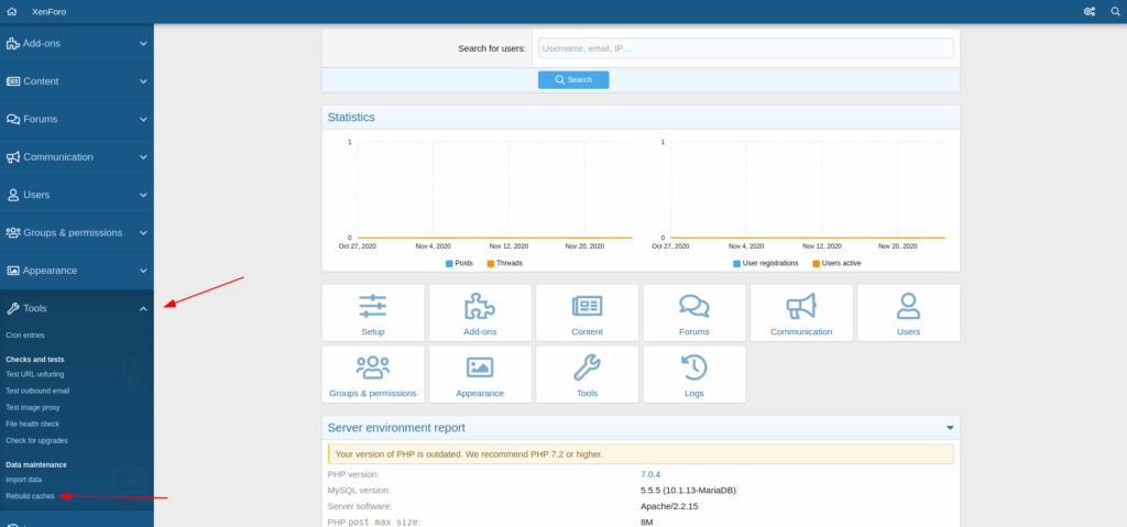 rebuild cache XenForo