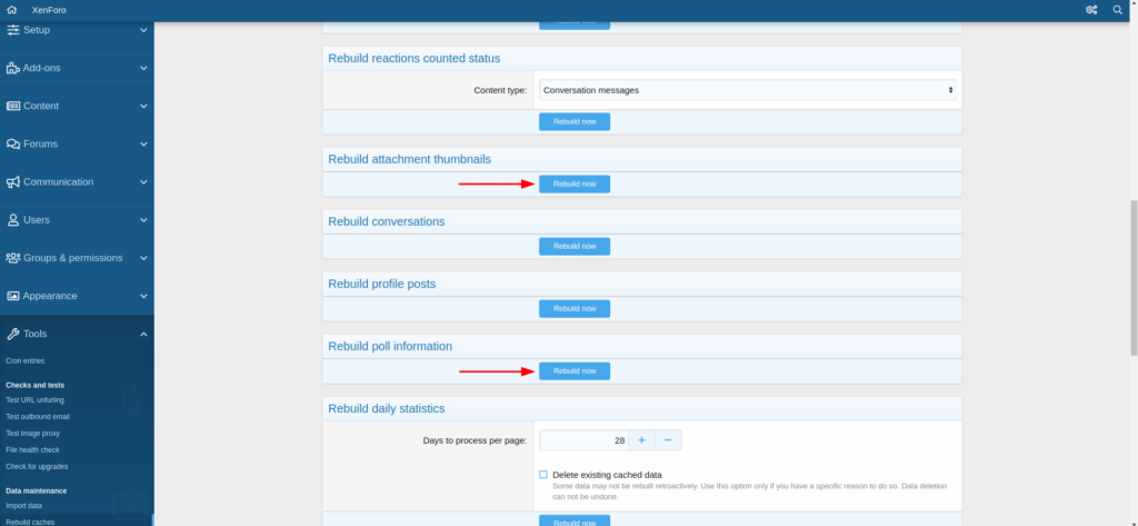 rebuild cache XenForo