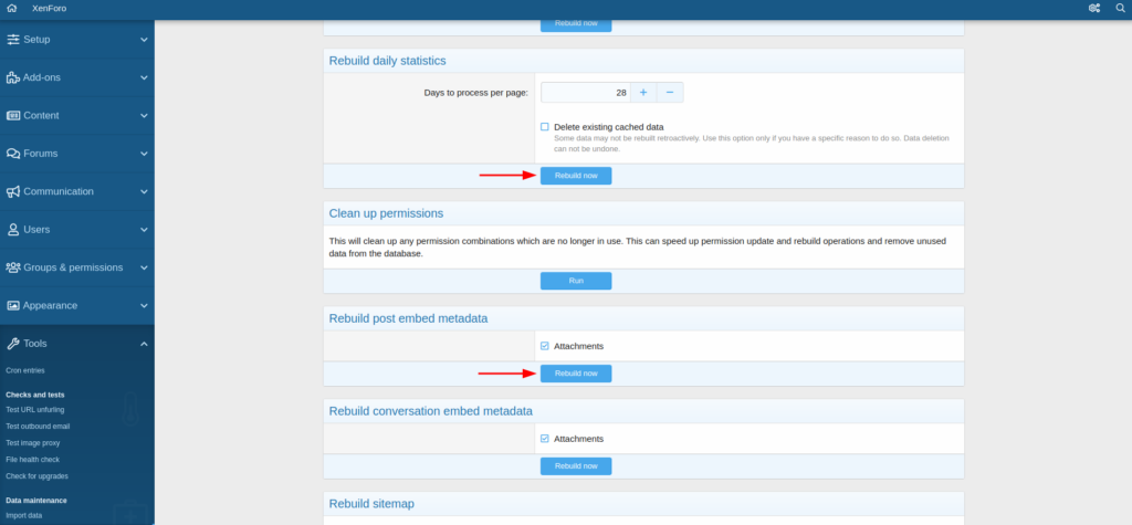 rebuild cache XenForo